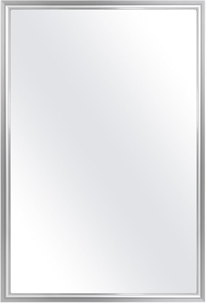 Modern Medicine Cabinet Mirror Storage for Bathroom Bedroom Surface/Recessed Mount with 3 Shelves (16"x26", Brushed Silver)