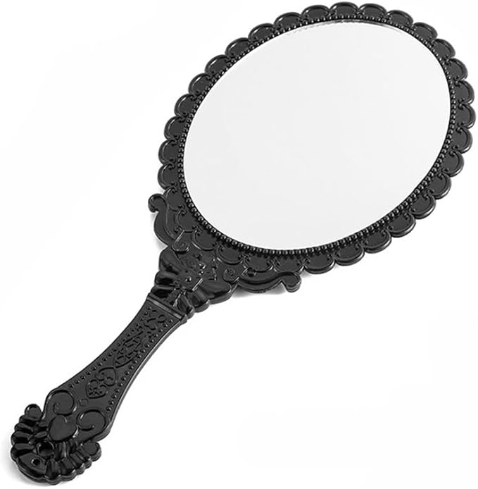 AKOAK Vintage Handheld Makeup Mirror, Exquisite Embossed Decorative Handle Makeup Mirror Portable Travel Mirror for Girls and Ladies (Oval, Black)