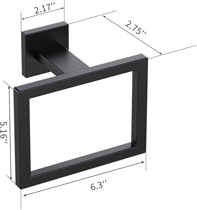 Towel Ring, SUS 304 Stainless Steel Towel Holder, Rectangular Modern Design Hand Towel Holder, Towel Racks for Bathroom, Modern Hand Towel Bar for All Styles Bathrooms (Matte Black)