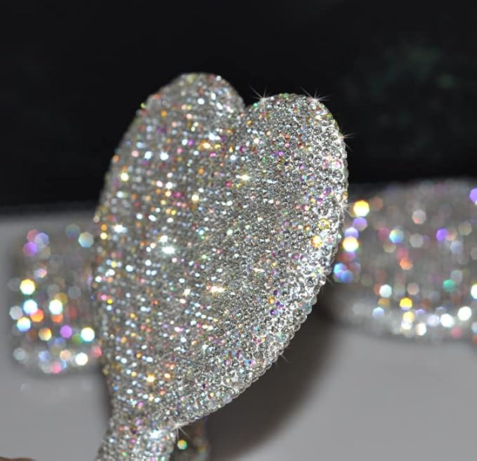 Bling Rhinestone Heart Handheld Mirror - Portable & Dazzling Makeup Mirror for On-The-Go Touch-ups (Plastic White)