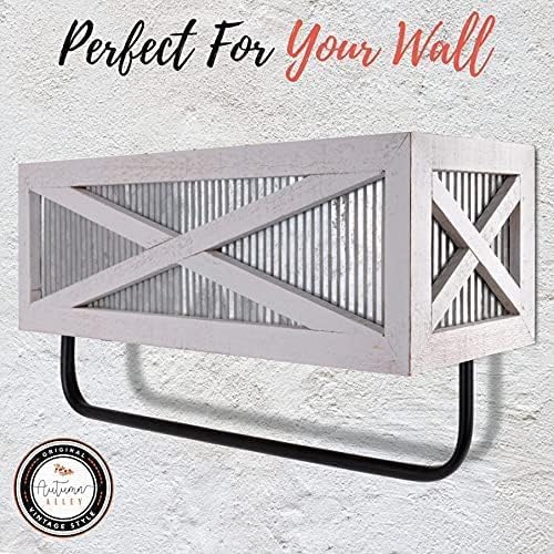 Autumn Alley Farmhouse Rustic Towel Rack Shelf Holder - Wood Towel Rack Basket Storage - Farmhouse Towel Holder for Rustic Bathroom and Farmhouse Kitchen Décor - Wall Mounted, Galvanized, Rustic White