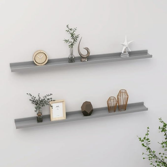 Gray Wall Shelves Set of 2, 39.4 Inch Floating for Living Room Decor, Heavy Duty MDF Wall Mounted Storage Shelves for Books Plants Display