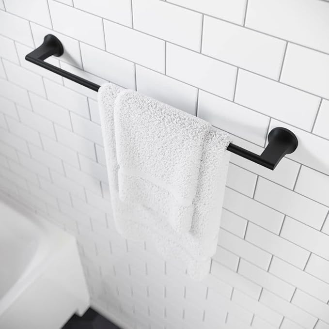 Pfister Pfirst Modern Bath Towel Bar for Bathroom, 24-Inch, Wall-Mounted, Screw-In, Matte Black Finish, BTBPFM2B