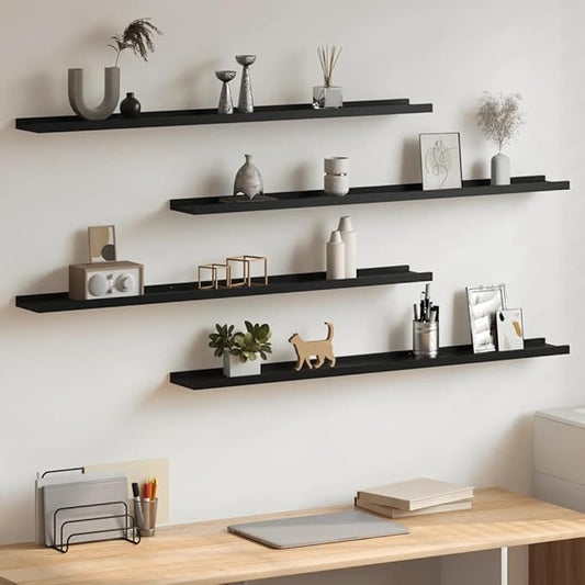 Wall Shelves Set of 4, 39.4 Inch Floating Shelves for Wall Storage, Modern MDF Black Display Ledges for Bedroom, Living Room, Kitchen Organization