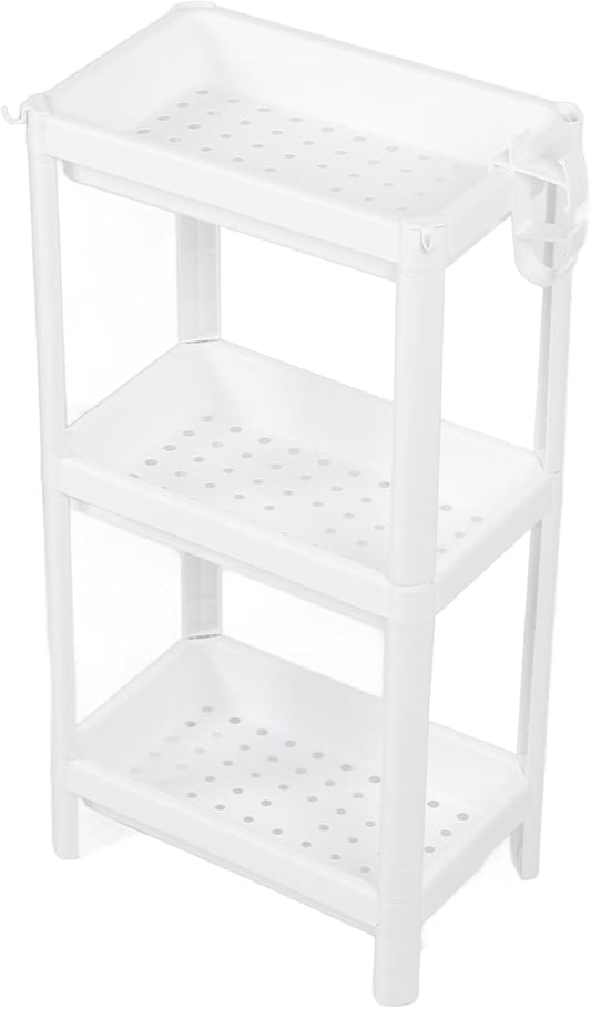 Narrow Freestanding Bathroom Shelf, Space Saving Storage Rack White Laundry Shelf for Bathroom Laundry Room Kitchen Bedroom Compact Areas (3 Tier)