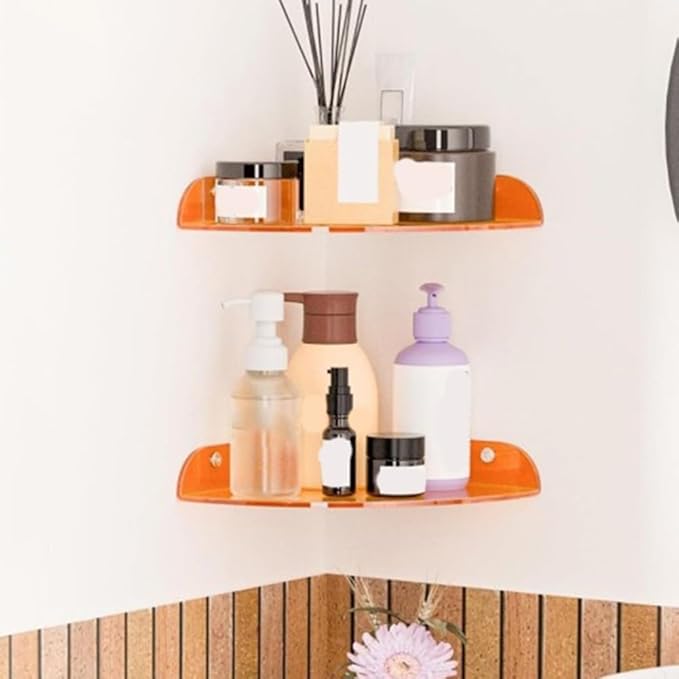 Iridescent Acrylic Corner Shelves Set of 2 for Wall Mounted Storage and Space Saving in Bathroom Kitchen Bedroom Office (white)