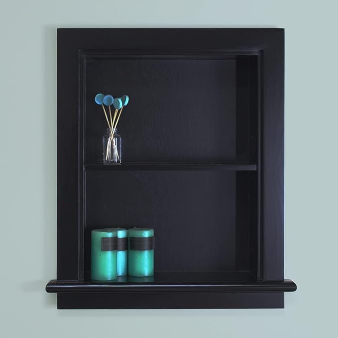 Fox Hollow Furnishings 14x18 Aiden Recessed Wall Niche Medicine Cabinet Replacement, in The Wall Bathroom Cabinet Insert Shelf/Shelves, Made in North America, Real Wood, NO MDF, Plain, Black