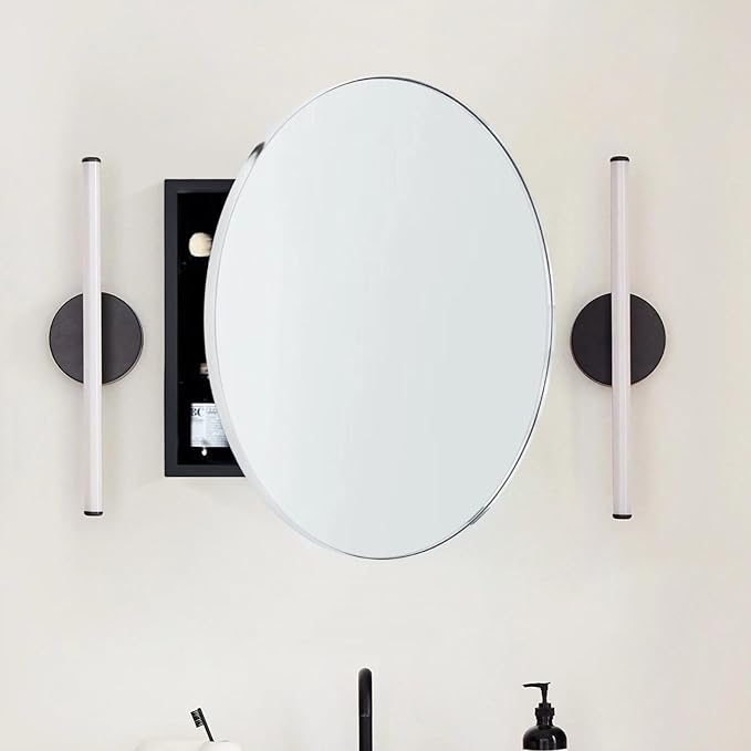Surface Mount Polished Nickel Round CircleBathroom Medicine Cabinet with Mirror Circlular Shaped Stainless Steel Metal Framed Medicine Cabinets Bathroom Cabinet with Mirror 24'' Diameter