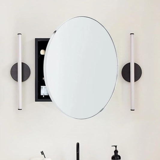 Surface Mount Polished Nickel Round CircleBathroom Medicine Cabinet with Mirror Circlular Shaped Stainless Steel Metal Framed Medicine Cabinets Bathroom Cabinet with Mirror 24'' Diameter