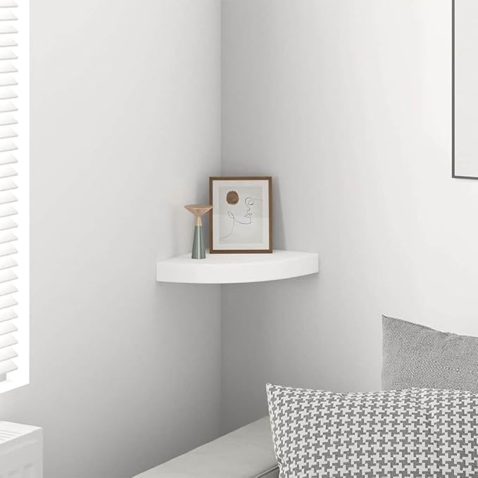 Corner Floating Shelf White Honeycomb MDF Wall Mounted Triangular Display Shelves for Living Room Bedroom Small Storage Organizer