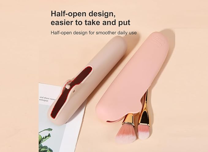 Womens Soft Silicone Travel Makeup Brush holder,Dust-proof Portable,Soft and Eco-Friendly Beauty Make up Organizer (1, Cream white Brush Holder)