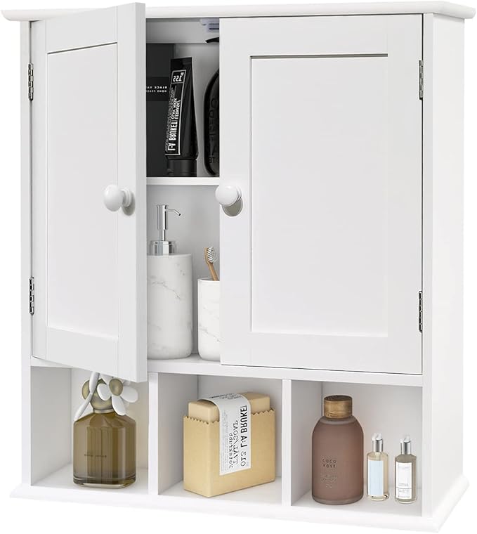 TaoHFE White Bathroom Wall Cabinet with 2 Door Adjustable Shelves,Over The Toilet Storage White Wall Mounted Medicine Cabinets for Bathroom Laundry Room Kitchen | 2 Door, Adjustable Shelves, Wall Mounted