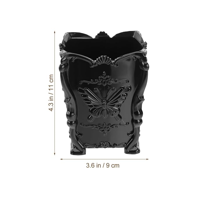 FRCOLOR Acrylic Makeup Brush Pot Cosmetic Brush Holder Organizer Butterfly Decor Pencil Pen Container Black