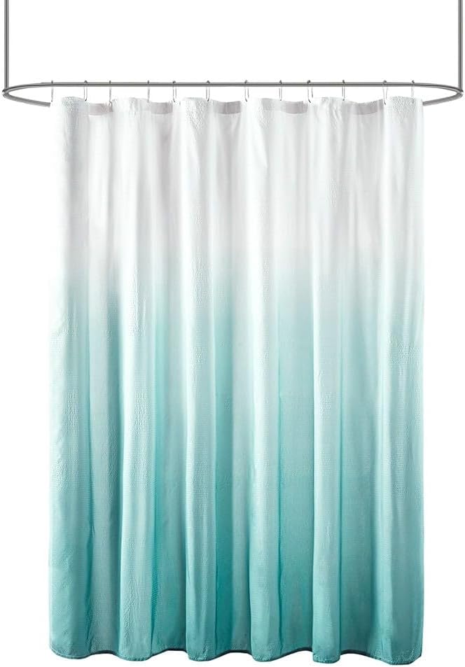 Madison Park Ara Shower Curtain, Seersucker Design Ombre Print, Modern Bathroom Decor, Machine Washable, Fabric Privacy Screen, 72x72, Aqua