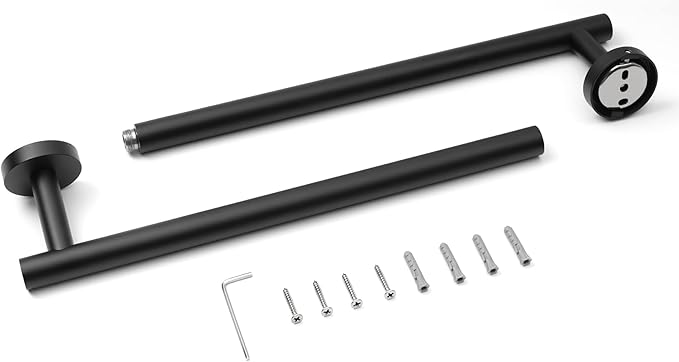 HITSLAM Matte Black 24 Inch Towel Bar for Bathroom, SUS304 Stainless Steel Bathroom Towel Rack Wall Mounted, Modern Home Decor Bath Towel Holder with Hardware Accessories(Total Length 25.7 Inch)
