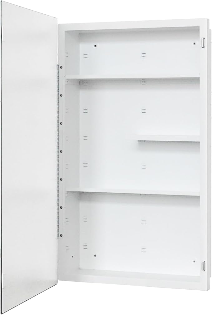 Fundin White Medicine Cabinet Recessed or Surface Mount, Bathroom Medicine Cabinet with 18 x 30 Beveled Mirror and Adjustable Staggered Shelves, Wall Mount