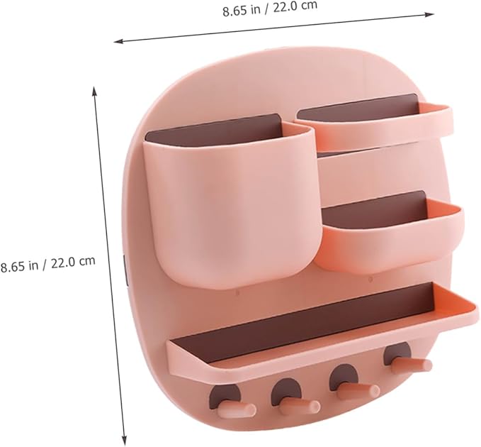 VICASKY Wall Mount Bathroom Shelf Organizer with 3 Compartments and 4 Hooks, Floating Pink Wall Holder Storage Rack for Toiletries and Bathroom Accessories
