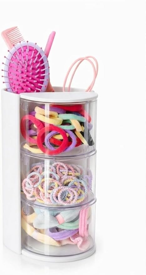 3-Layer(white) Clear Hair Accessories Organizer,Hair Caddy Organizer,with Hair Brushes Holder Rotatable Small Jewelry Box for Hair Clip, Earring Necklaces, Makeup Brush, Hair Accessories.