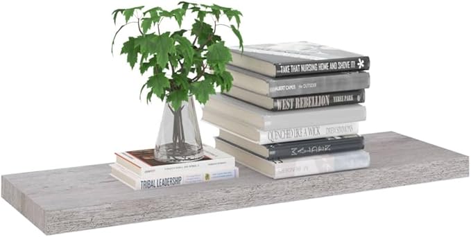 Floating Wall Shelf Concrete Gray 31.5x9.3x1.5 Inches MDF Board with Invisible Mounting System for Living Room Bedroom Office Decor Display Books Awards