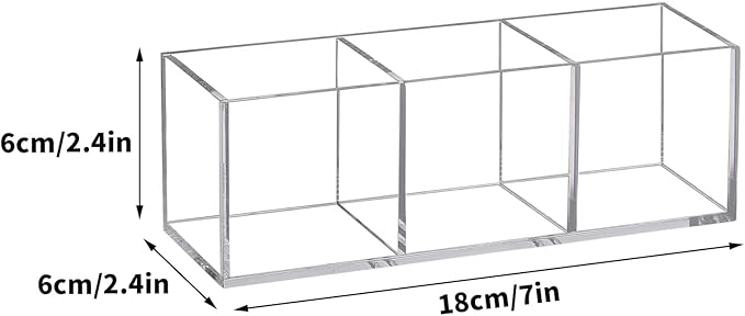 Acrylic Makeup Organizer 3 Section Clear 7.1x2.36x2.36 Inches Pen Holder 3 Compartments Pencil Organizer Cup Plastic Storage Organizer Plastic Square Cube for Makeup Jewelry Accessories