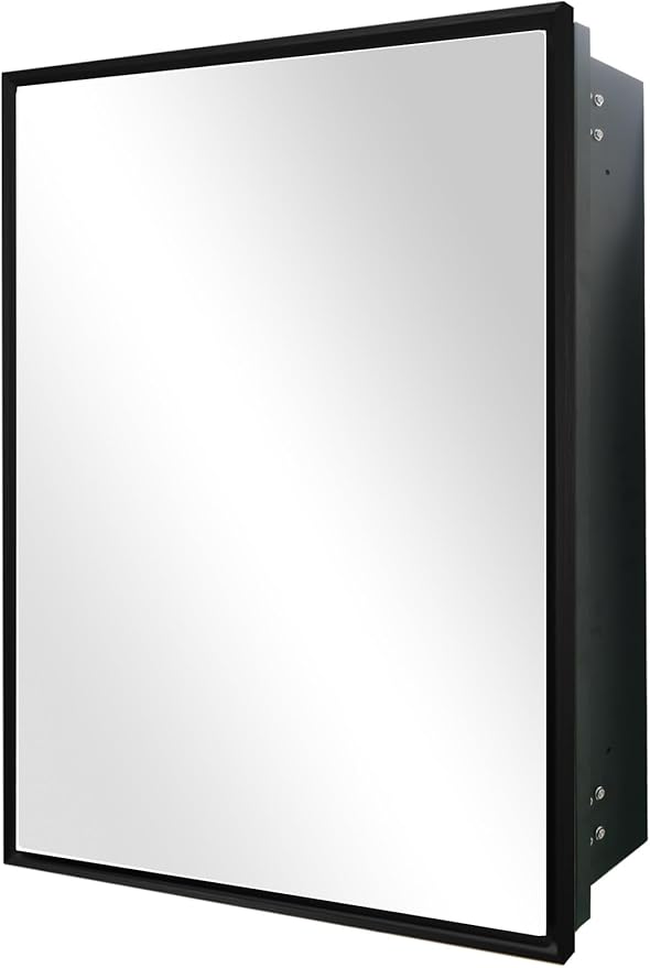 24x30 Inch Medicine Cabinet with Mirror - Recessed/Surface Mount Farmhouse Bathroom Storage Cabinet, Single Door Rust-Resistant Vanity Mirror Cabinet, Brush Black