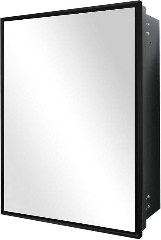 24x30 Inch Medicine Cabinet with Mirror - Recessed/Surface Mount Farmhouse Bathroom Storage Cabinet, Single Door Rust-Resistant Vanity Mirror Cabinet, Brush Black