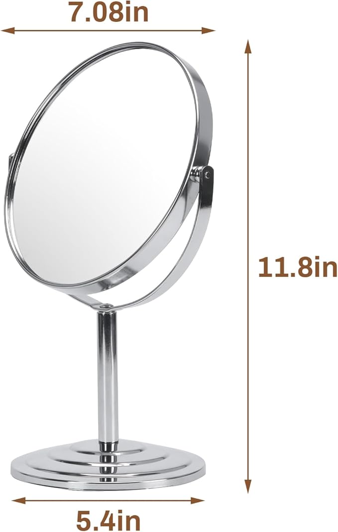 1X 3X Magnifying Makeup Mirror Vanity Mirror for Tabletop, Silver 7 Inch Standing Bathroom Cosmetic Mirror, Portable Double Sided Magnification Mirror