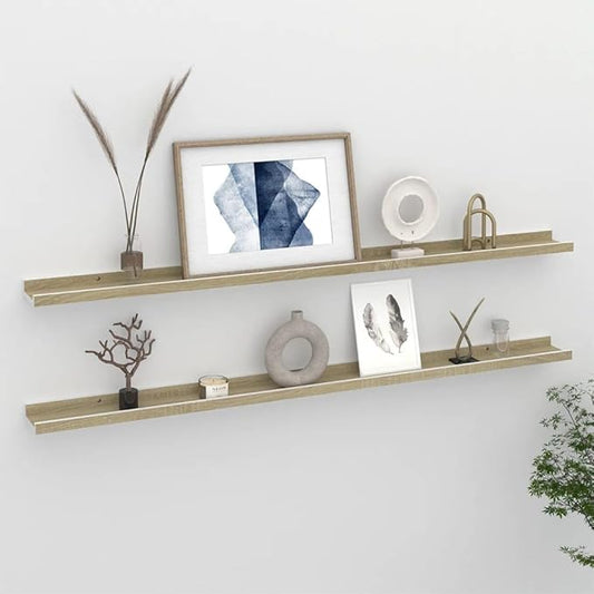Wall Shelves 2 Pack White and Sonoma Oak 45.3 Inch Floating for Living Room Bedroom Kitchen, MDF Wall Mounted Storage Shelves for Decor Books Plants