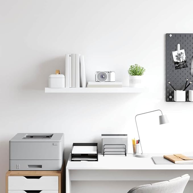Floating Wall Shelf for Living Room, White Modern Invisible Mounted Display Rack, 31.5 Inch Honeycomb MDF Board for Books, Decor, Awards, Holds 22 lbs