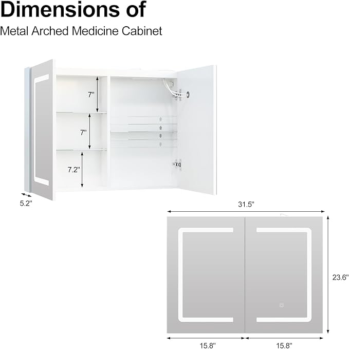Lighted Medicine Cabinet with Sockets & USB, LED Medicine Cabinet with Lights, Wall Mounted,32X24Inch,Color Adjustment,Large Mirror Cabinet with Electrical Outlet
