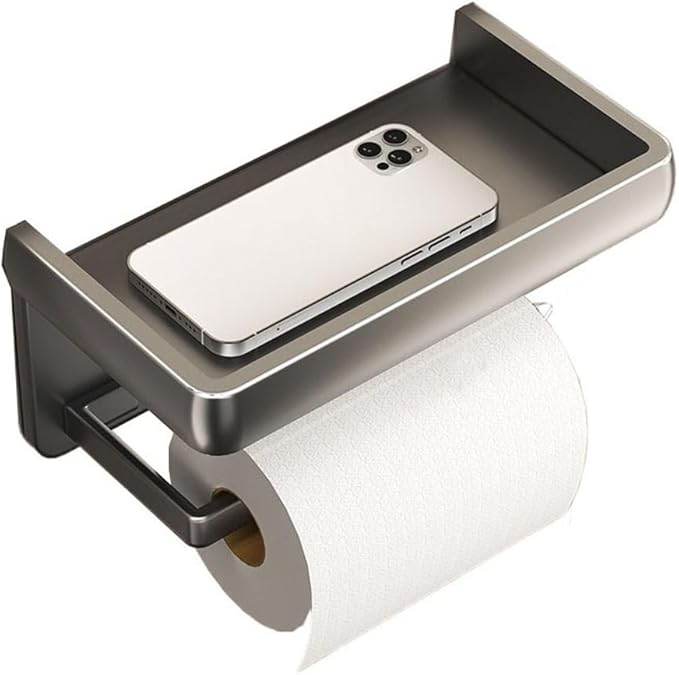 Bathroom Shelf, Toilet Paper Holder, Wall Mount Toilet Tissue Roll Holder with Shelf, Adhesive Modern Aluminum Tissue Roll Holder for Bathroom,Wall Shelves for Bathroom