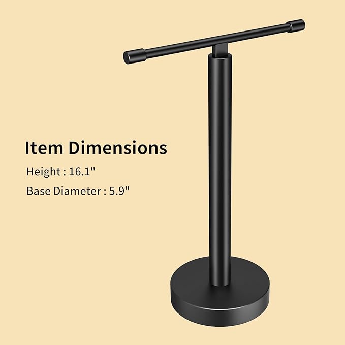 YUMORE Hand Towel Holder Stand Countertop Free Standing,Matte Black Hand Towel Rack for Bathroom Kitchen