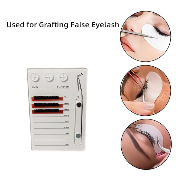 Eyelash Grafting Pallet, Acrylic Lash Tile holder, 7-15mm Scale Glue Cups Eyelash Extensions Storage Gasket Pads with Suction for Tweezers (white)