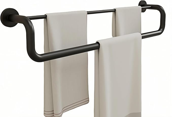 Double Towel Bar,Double Towel Rack for Bathroom,24 Inch Matte Black Towel Holder, Bath Towel Rack for Bathroom Wall Mounted,SUS304 Stainless Steel Easy to Install