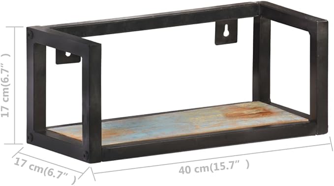 Wall Shelf Set of 2, Rustic Reclaimed Wood Floating Shelves with Industrial Metal Brackets, 15.7 Inch Decorative Storage Ledges for Bedroom, Living Room, Bathroom