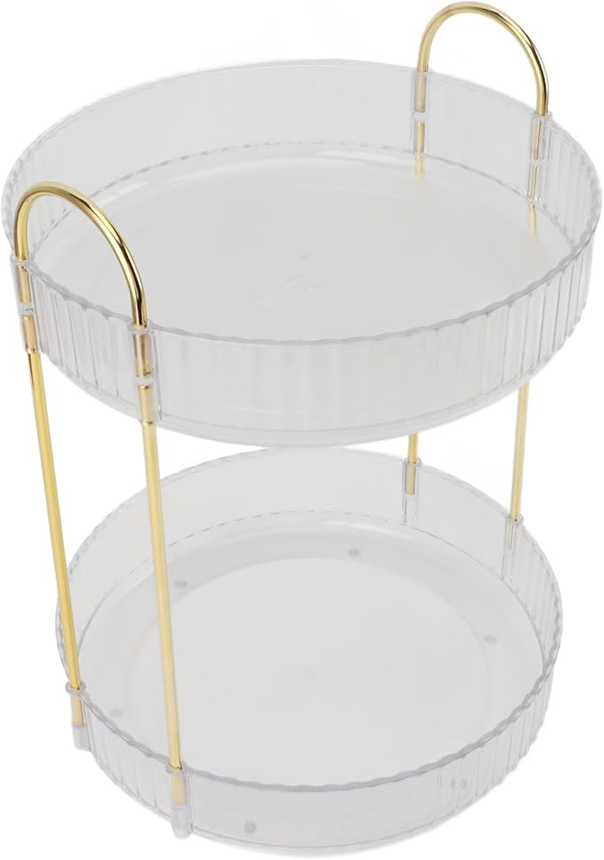 Makeup Organizer,2 Tier Makeup Rack - 360° Rotating Space Saving Cosmetic Countertop for Bedroom, Bathroom, and Kitchen - for Skincare and Beauty Products! (White)
