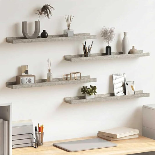 Wall Shelf Set of 4, 23.6-inch Floating Shelves for Bedroom, Modern Concrete Grey MDF Display Ledge for Decor, Books, and Collectibles, Space-Saving Storage Solution