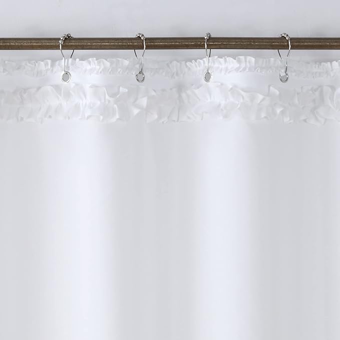 Ruffled White Modern Polyester Fabric Shower Curtain,Waterproof Decoratived Farmhouse Shower Curtains for Bathroom,Extra Large 78" W x 96" L
