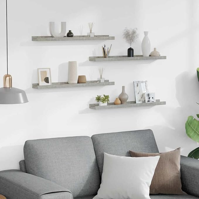 Wall Shelf Set of 4, 23.6-inch Floating Shelves for Bedroom and Living Room, Modern Concrete Grey MDF Display Ledges for Storage and Organization, Space-Saving Wall Decor