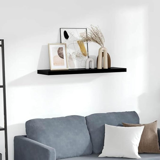 Floating Wall Shelf, Modern High Gloss Black Display Ledge, 35.4 Inch Decorative Storage Rack for Bedroom, Living Room, and Office, Wall Mounted MDF Shelf