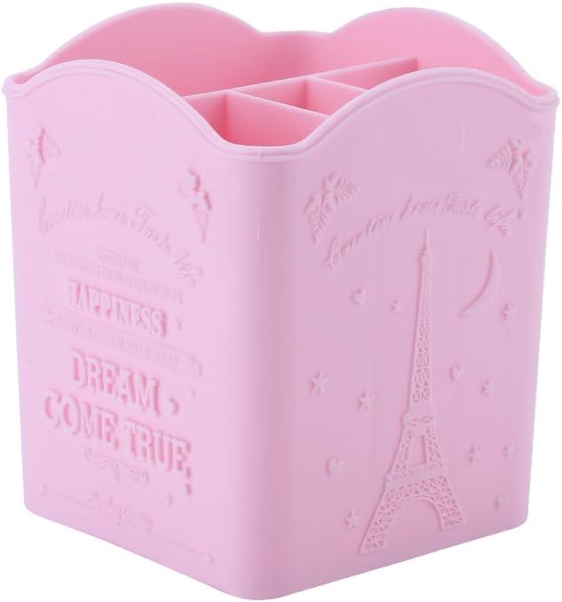 Manicure Tools Container - 3 Slot Acrylic Cosmetics Brushes Manicure Tools Container With Eiffel For Makeup Organizers Makeup-Organizers Tower Print 3 Colors(Pink)