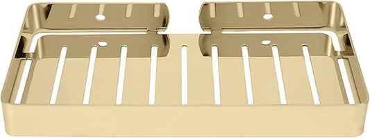 FTVOGUE Bathroom Shelf Storage, Stainless Steel Wall Mount Rack, Drain Rack for Kitchen and Bathroom Organizing Shampoo and Dispenser, Black Finish, 23x12cm (Gold)