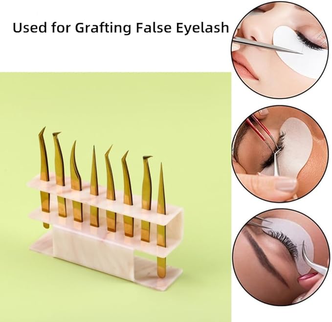Acrylic Tweezers Holder, 8 Holes Tweezers Stand Display Organizer for Eyelash Extension Supplies Accessories Grafting Beauty Tools (8 Holes Marble Pink)