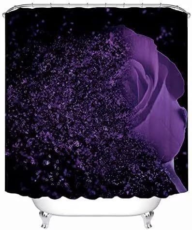Yddsky 4 Pcs Purple Rose Shower Curtain Sets with Rugs Black Bathroom Sets with Shower Curtain and Rugs Modern Bathroom Curtains Shower Set with Toilet Lid Cover for Women Bathroom Decor Accessories