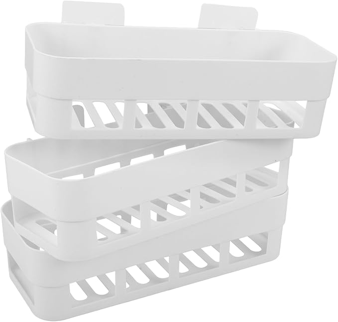 Hemobllo 3-Piece Wall-Mounted Storage Rack Adhesive Bathroom Shelf Organizers White Rectangular Design for Toiletries No Drilling Required for Kitchens and Bathrooms