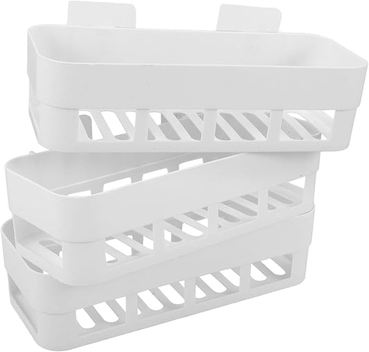 Hemobllo 3-Piece Wall-Mounted Storage Rack Adhesive Bathroom Shelf Organizers White Rectangular Design for Toiletries No Drilling Required for Kitchens and Bathrooms