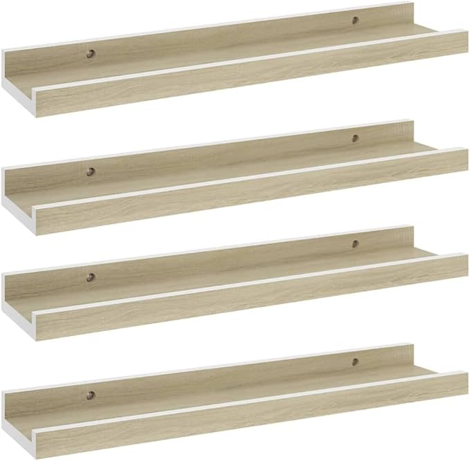 Wall Shelves Set of 4 White and Sonoma Oak Floating Shelves 15.7x3.5x1.2 Inches for Living Room Bedroom Kitchen Decor Storage Display Organizer