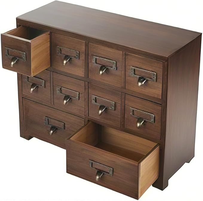 DELLMAO Traditional Solid Wood Small Chinese Medicine Cabinet Vintage Great Storage Apothecary Drawer Herbal Jewelry Box