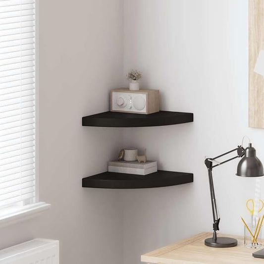 Corner Shelf Set of 2, Floating Wall Shelves for Bedroom Living Room, 14-Inch Triangular MDF Storage Organizer, Modern Black Matte Display Shelves