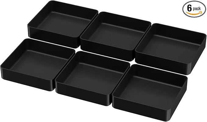 CHANCETSUI Black Stackable Vanity Organizer Trays: Thick Makeup Holder for Countertop, Shallow Drawers